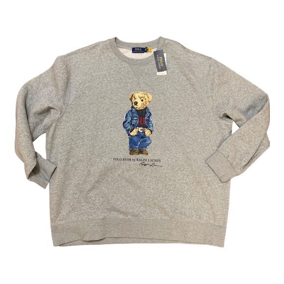 New Ralph Lauren Big & Tall Polo Bear Fleece Crewneck Sweatshirt 3XB Gray - Picture 1 of 9